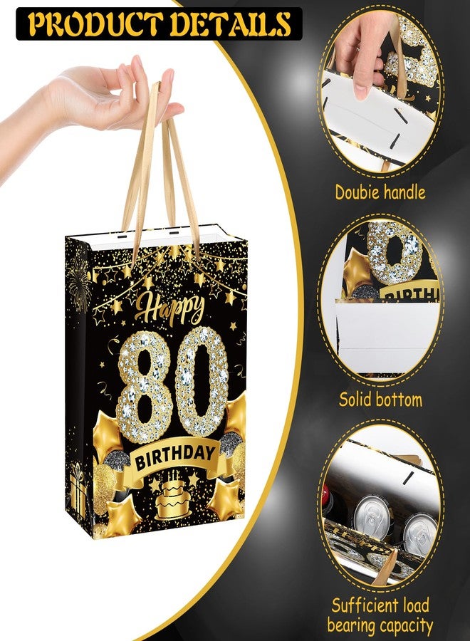 Yoirrat Black Gold 80th Birthday Gift Bag - Gold & Black Wrap Bags with Tissue Paper & Card - Candy Wrapping Bags for Men, Women & Christmas - Image 3